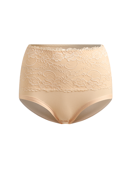 Comfortable Soft Lace High Waist Brief Plus Size, Briefs, color:Nude|size:6XL, JustFashionNow