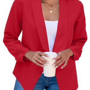 Casual Regular Fit Plain Lapel Collar Blazer, Blazers, color:Red|size:XXL, JustFashionNow