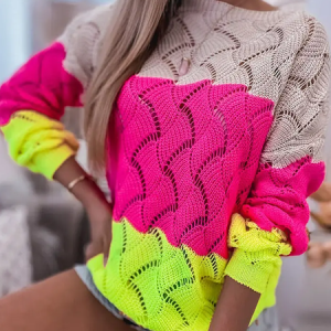 Women Wool/Knitting Color Block Long Sleeve Comfy Casual Sweater, Sweaters, color:Multicolor|size:XL, Noracora