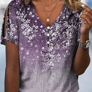 Floral Casual Jersey Loose Shirt, Shirts & Blouses, color:Purple|size:XXL, JustFashionNow