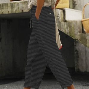 Striped Loose Casual Pants, Pants, color:Black|size:XXL, JustFashionNow