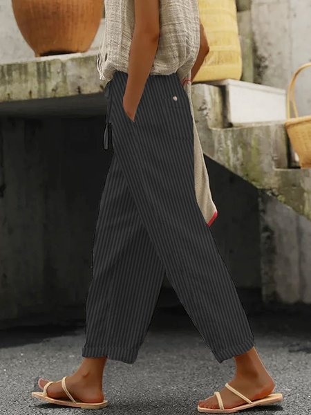 Striped Loose Casual Pants, Pants, color:Black|size:XXL, JustFashionNow