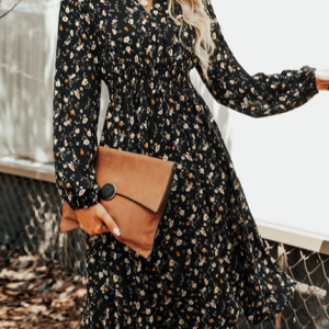 Ditsy Floral Casual Stand Collar Loose Dress, Dresses, color:Multicolor|size:XXL, JustFashionNow