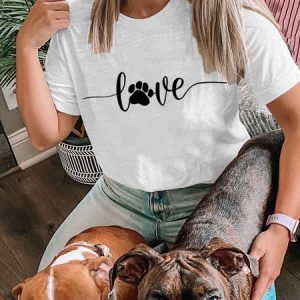 Lilicloth X Funnpaw Women's Dog Love, Dog Love Saying With Dog Paw, Dog Lover Casual T-Shirt, color:White|size:3XL, Lilicloth.com