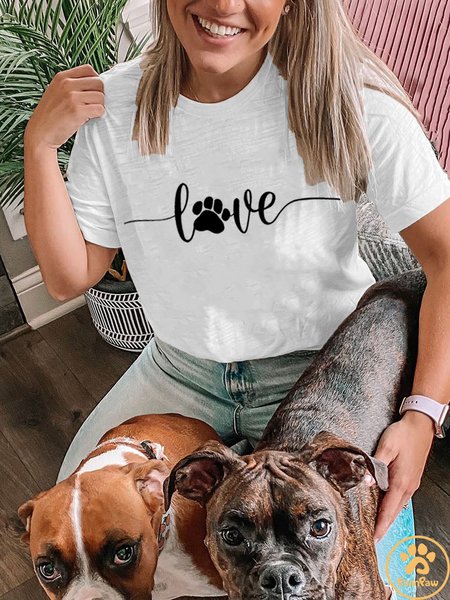 Lilicloth X Funnpaw Women's Dog Love, Dog Love Saying With Dog Paw, Dog Lover Casual T-Shirt, color:White|size:3XL, Lilicloth.com