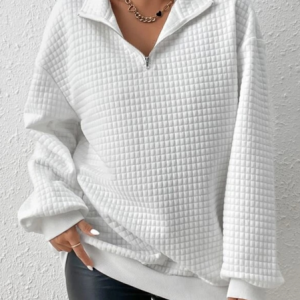 Loose Shawl Collar Plain Casual Sweatshirt, Sweatshirts & Hoodies, color:White|size:XXL, JustFashionNow
