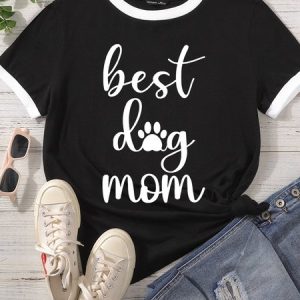 Lilicloth X Funnpaw Women's Best Dog Mom Pet Matching T-Shirt, color:Black|size:L, Lilicloth.com