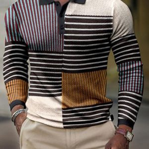 Casual Abstract Regular Fit Polo Collar Polo Shirt, Polos, color:Black|size:3XL, JustFashionNow