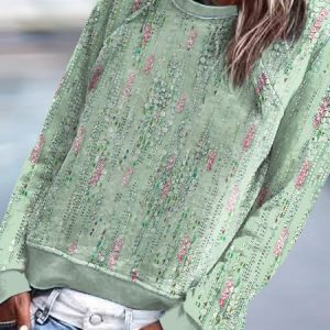 Crew Neck Casual Floral Printed Sweatshirt, Sweatshirts & Hoodies, color:Green|size:XXL, JustFashionNow