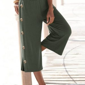 Plain Buckle Casual Knitted Pants, Pants, color:Dark Green|size:XXL, JustFashionNow