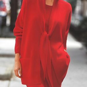 Elegant Long Sleeve Plain Loose Cardigan, Cardigans, color:Red|size:XXL, Stylewe