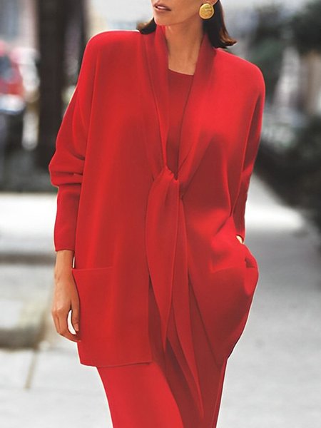 Elegant Long Sleeve Plain Loose Cardigan, Cardigans, color:Red|size:XXL, Stylewe