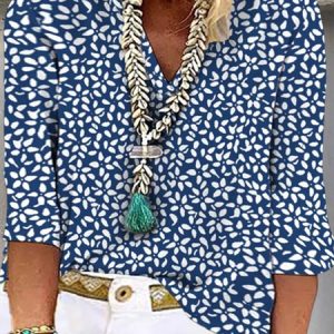 Plus Size Loose Casual V Neck Shirt, Shirts & Blouses, color:Blue|size:4X, JustFashionNow