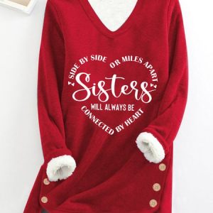 Women Sister Text Letters V Neck Regular Fit Casual Sweatshirt, Sweatshirts & Hoodies, color:Red|size:XXL, JustFashionNow