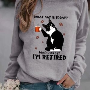 JFN Black Cat What Day Is Today Who Care Sweatshirt, Sweatshirts & Hoodies, color:Gray|size:XXL, JustFashionNow