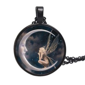 Time Gem Moon Angel Necklace, color:Black|size:One-size, Lilicloth.com