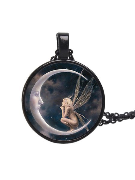 Time Gem Moon Angel Necklace, color:Black|size:One-size, Lilicloth.com