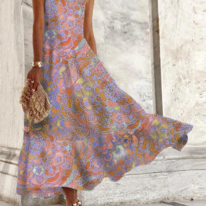 Halter Abstract Casual Sleeveless Knitting Dress, Dresses, color:Orange|size:XXL, JustFashionNow