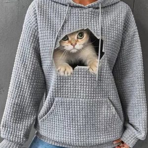 Loose Casual Cat Print Hoodie, Sweatshirts & Hoodies, color:Gray|size:XXL, JustFashionNow