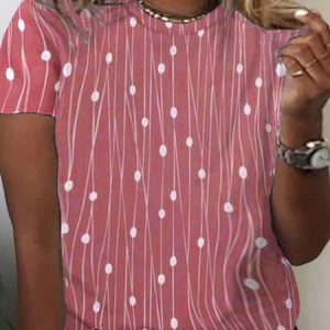 Plus Size Casual Knitted Polka Dots Crew Neck T-Shirt, TOPS, color:Red|size:4X, Noracora