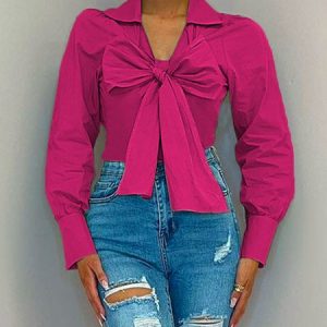 Shirt Collar Elegant Regular Fit Plain Long Sleeve Blouse, Blouses and Shirts, color:Deep Pink|size:XXL, Stylewe