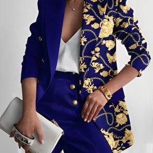 Urban Split Joint Lapel Collar Print  Blazer, Blazers, color:Blue|size:XXL, Stylewe