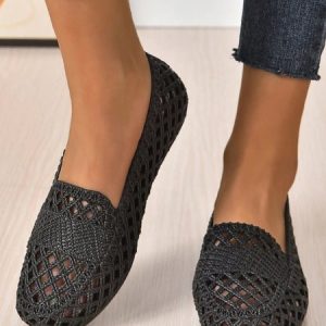 Women Hollow Out Waterproof Slip On Shoes, Flats, color:Black|size:40, JustFashionNow