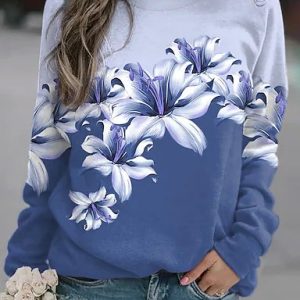 Casual Floral Ombre Raglan Sleeve Sweatshirt, Sweatshirts & Hoodies, color:Blue|size:XXL, JustFashionNow