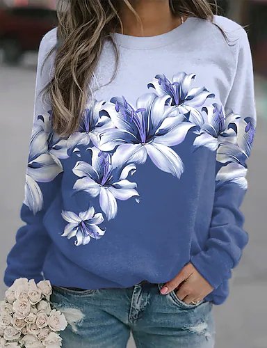 Casual Floral Ombre Raglan Sleeve Sweatshirt, Sweatshirts & Hoodies, color:Blue|size:XXL, JustFashionNow