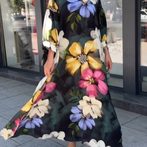 Floral Regular Fit Hoodie Casual Dress, Dresses, color:Black|size:XXL, JustFashionNow