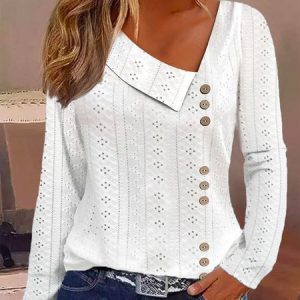 Casual Buckle Plain Asymmetrical Shirt, Shirts & Blouses, color:White|size:XXL, JustFashionNow