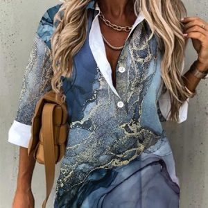 JFN Collar Abstract Casual Shirt, Shirts & Blouses, color:Blue|size:XXL, JustFashionNow