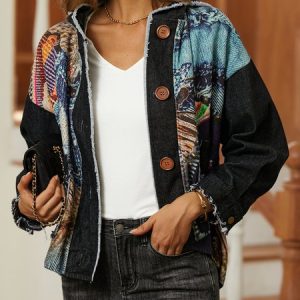 Loose Hoodie Abstract Casual Jacket, Jackets, color:Blue|size:XXL, JustFashionNow