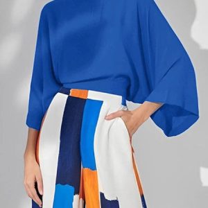 Plus Size Crew Neck Plain Vacation Shirt, Plus Tops, color:Blue|size:4X, Stylewe