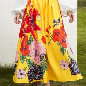 2023 Fashion week floral Vacation A-line Long Skirt, Skirts, color:Yellow|size:XS, Stylewe
