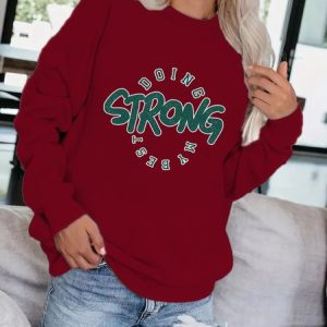 Crew Neck Text Letters Loose Sweatshirt, Sweatshirts & Hoodies, color:Wine Red|size:3XL, JustFashionNow
