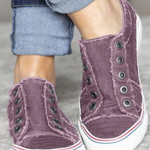 Women's Washed Denim Canvas Flat Shoes Slip On, color:Purple|size:43, Lilicloth.com