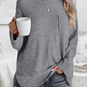 Crew Neck Yarn/Wool Yarn Plain Sweater, Sweaters, color:Gray|size:XXL, JustFashionNow