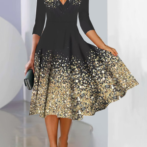 V Neck Regular Fit Casual Ombre Dress, Dresses, color:Black|size:XXL, JustFashionNow