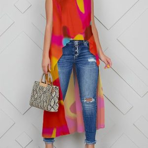 Sleeveless Crew Neck Loose Casual Shirt, Blouses and Shirts, color:As Picture|size:XS, Stylewe