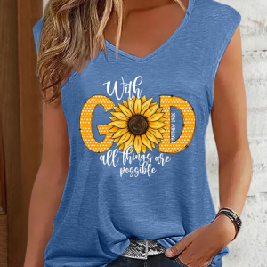 Women's Bible Verse With God All Things Are Possible V Neck Simple Tank Top, Tank Tops, Lilicloth.com