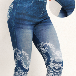 Casual Regular Fit Geometric Legging, Leggings, color:Blue|size:XXL, JustFashionNow
