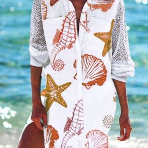 Others Casual Marine Life Loose Dress, Dresses, color:Multicolor|size:XXL, JustFashionNow