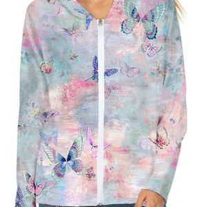 Printing Casual Butterfly Loose Jacket, Jackets, color:Pink|size:3XL, JustFashionNow