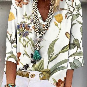 Floral Casual Blouse, Shirts & Blouses, color:Multicolor|size:XXL, JustFashionNow