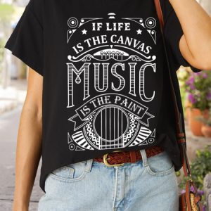 Women’s If Life Is The Canvas Music Is The Paint Casual T-Shirt, color:Black|size:3XL, Lilicloth.com
