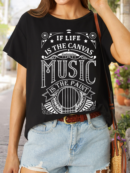 Women’s If Life Is The Canvas Music Is The Paint Casual T-Shirt, color:Black|size:3XL, Lilicloth.com