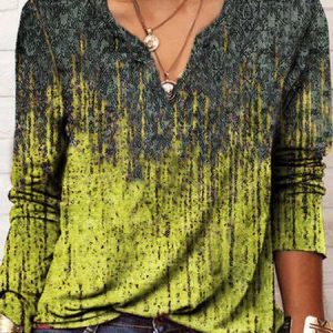 Vintage Ethnic V neck Daily Loose Jersey Best Sell Regular Tunic T-Shirt for Women, T-shirts, color:Yellow|size:XXL, Noracora