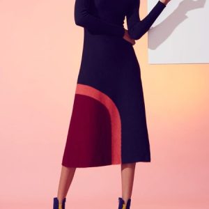 Color Block Urban Stand Collar Regular Fit Dress, Midi Dresses, color:As Picture|size:XXL, Stylewe