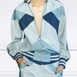Geometric Loose Urban Stand Collar Jacket, Jackets, color:Blue|size:XXL, Stylewe